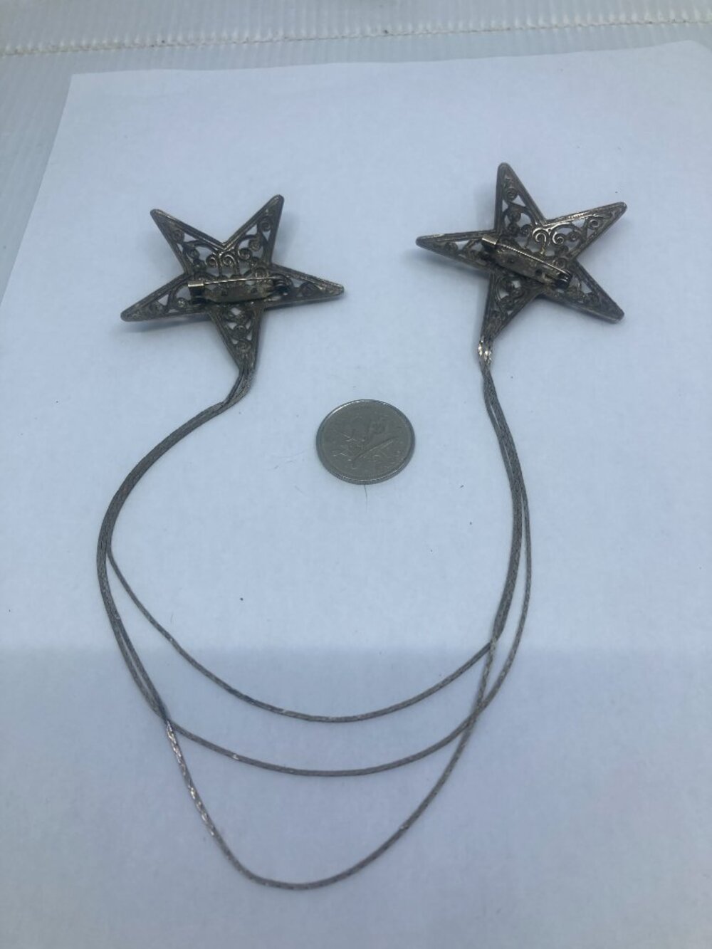 Vtg stars silver tone chain filigree chatelaine brooch - Picture 3 of 3